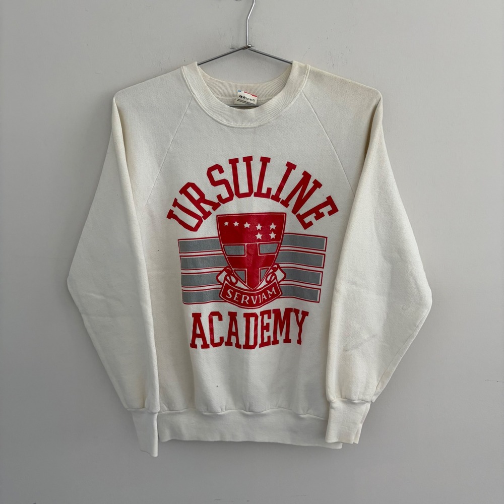 Vintage Fruit of the Loom Ursuline Academy Sweatshirt White Medium USA